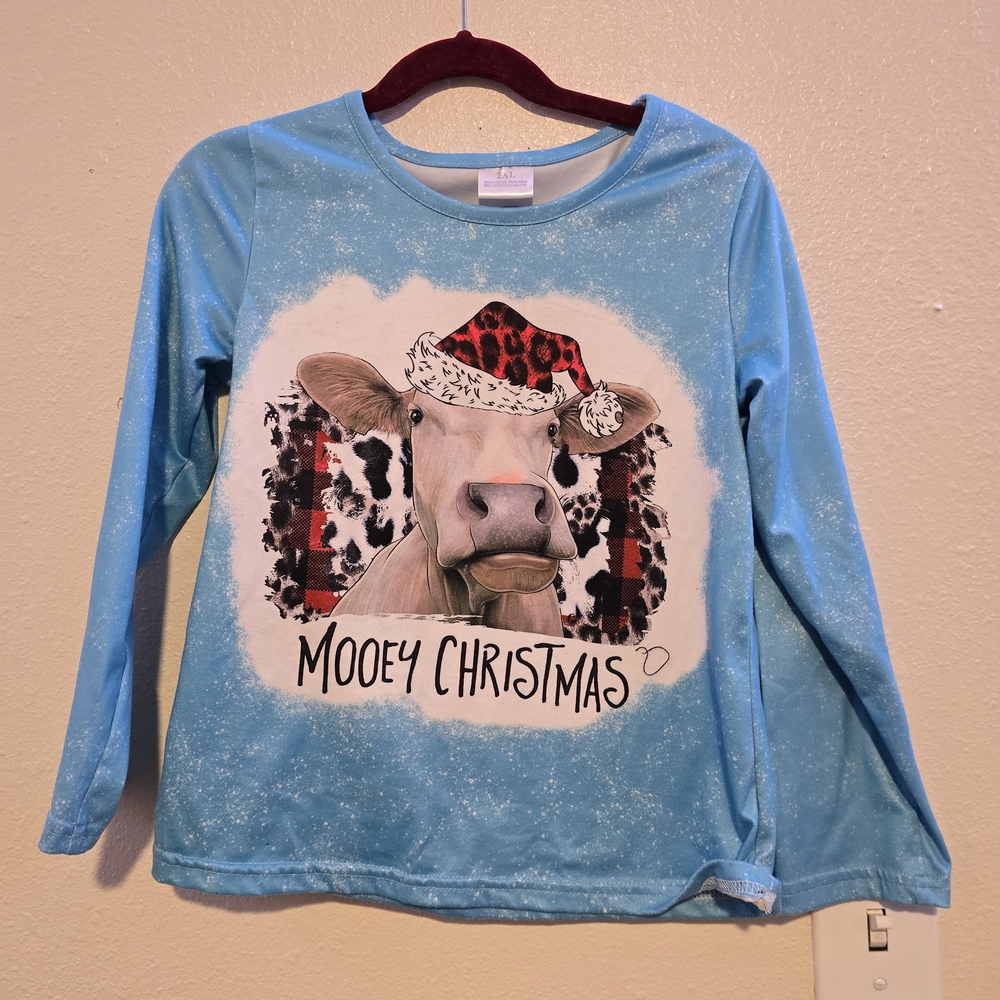 Mooey Christmas Kids Long Sleeve Shirt - Blue